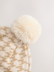 Neutral Dogtooth Knitted Pom Baby Beanie Hat - Image 2 of 3