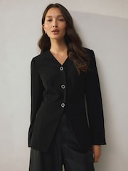 Black Collarless V-Neck Blazer - Image 1 of 8