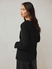 Black Collarless V-Neck Blazer - Image 4 of 8