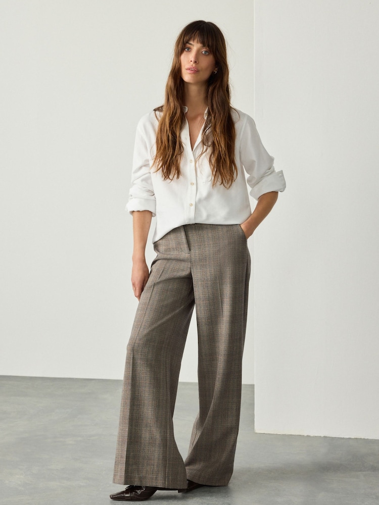 Grey Check High Waisted Wide Leg Tailored Trousers - Image 1 of 4 Grey Check High Waisted Wide Leg Tailored Trousers - Image 1 of 4