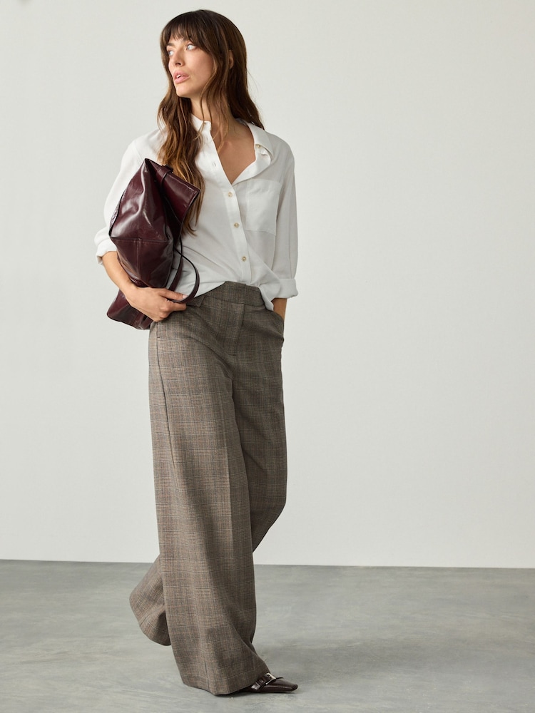 Grey Check High Waisted Wide Leg Tailored Trousers - Image 2 of 4 Grey Check High Waisted Wide Leg Tailored Trousers - Image 2 of 4