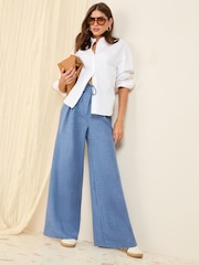 Friends Like These Blue Tie Detail Palazzo Trousers - Image 1 of 5
