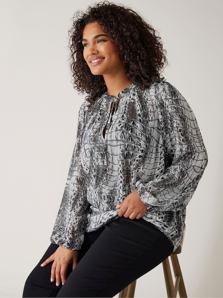 Evans Tie-Neck Long Sleeve Blouse - Image 1 of 4
