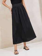 Lipsy Black Petite Poplin Midi Skirt - Image 1 of 4