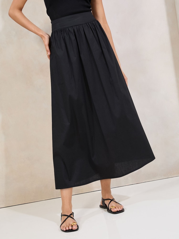 Lipsy Black Petite Poplin Midi Skirt - Image 1 of 4