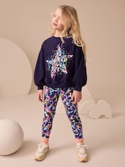 Navy Sequin Star Sweatshirt And Leggings Set (3-16yrs) - Image 1 of 4