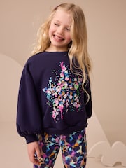 Navy Sequin Star Sweatshirt And Leggings Set (3-16yrs) - Image 4 of 4