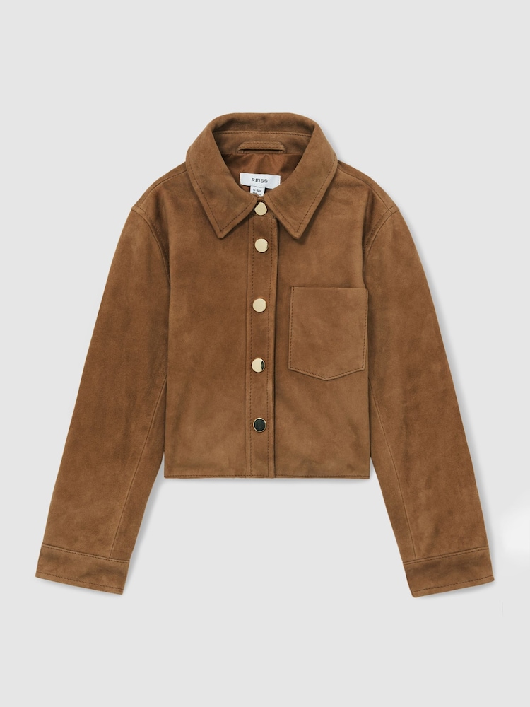 Reiss Tan Connie 13-14 yrs Suede Cropped Jacket - Image 1 of 4