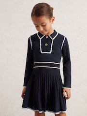 Reiss Navy Freya 13-14 yrs Piped Knitted Skater Dress - Image 2 of 4