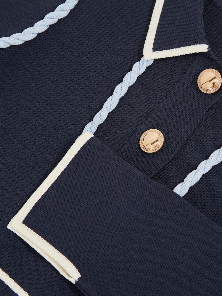 Reiss Navy Freya 3-9 yrs Piped Knitted Skater Dress - Image 4 of 4
