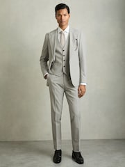 Reiss Grey Slice Puppytooth-Check Suit Waistcoat Wool-Blend - Image 1 of 9