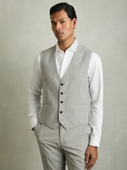 Reiss Grey Slice Puppytooth-Check Suit Waistcoat Wool-Blend - Image 4 of 9