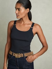 Reiss Navy Isabella Stretch-Cotton D-Ring Strap Vest - Image 1 of 6