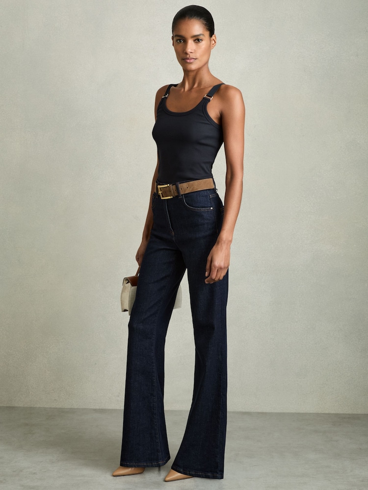 Reiss Navy Isabella Stretch-Cotton D-Ring Strap Vest - Image 3 of 6