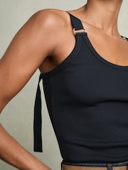 Reiss Navy Isabella Stretch-Cotton D-Ring Strap Vest - Image 4 of 6