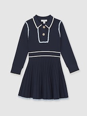 Reiss Navy Freya 9-13 yrs Piped Knitted Skater Dress - Image 2 of 4