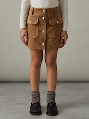 Reiss Tan Connie 9-13 yrs Suede Flap Pocket Skirt - Image 1 of 4