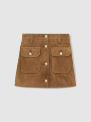 Reiss Tan Connie 9-13 yrs Suede Flap Pocket Skirt - Image 2 of 4