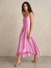 Reiss Pink Zoey Satin Drape-Detail Slip Dress - Image 1 of 7