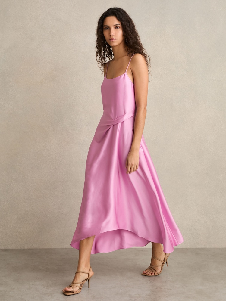 Reiss Pink Zoey Satin Drape-Detail Slip Dress - Image 1 of 7