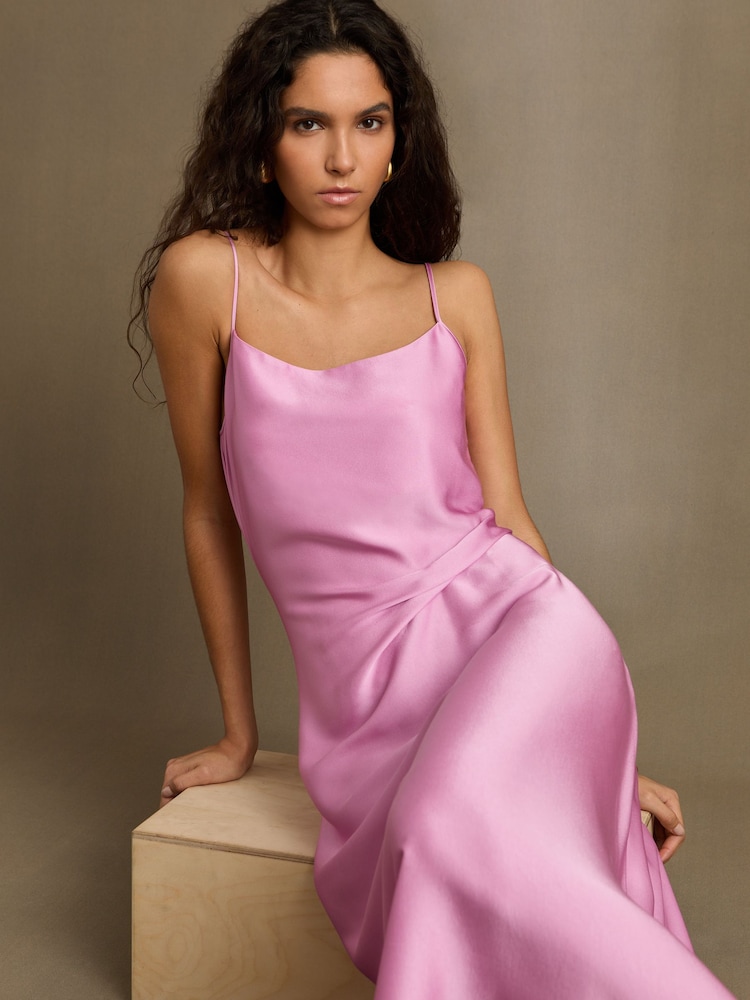 dresses purple Berylove Women Purple Maxi Dress Appliques A Line V Neck Spaghetti Straps Pleated Long Wedding Party Guest Dress, Purple / M