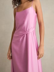 Reiss Pink Zoey Satin Drape-Detail Slip Dress - Image 4 of 7