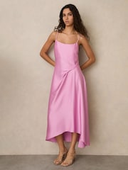 Reiss Pink Zoey Satin Drape-Detail Slip Dress - Image 5 of 7