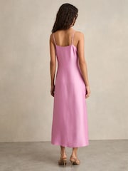 Reiss Pink Zoey Satin Drape-Detail Slip Dress - Image 6 of 7