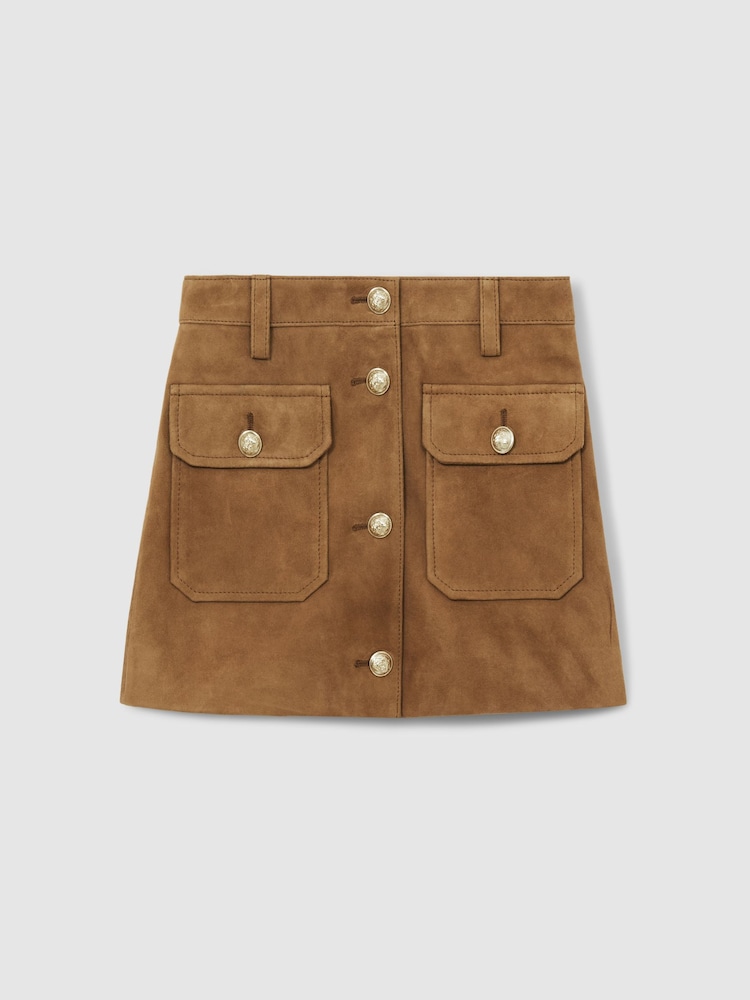 Reiss Connie Suede Flap Pocket Skirt - Imagen 1 de 4