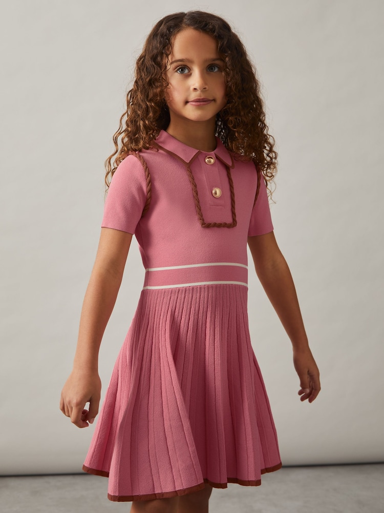 Reiss Pink Freeda 3-9 yrs Twist-Piped Knitted Dress - Image 1 of 6