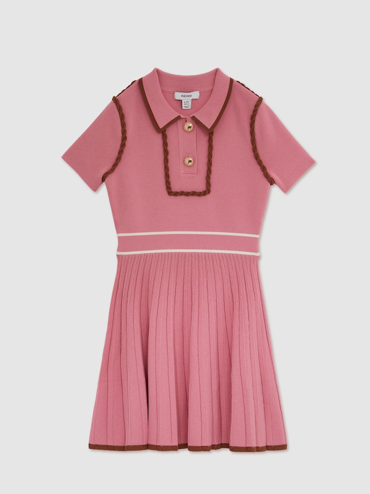 Reiss Pink Freeda 3-9 yrs Twist-Piped Knitted Dress - Image 2 of 6