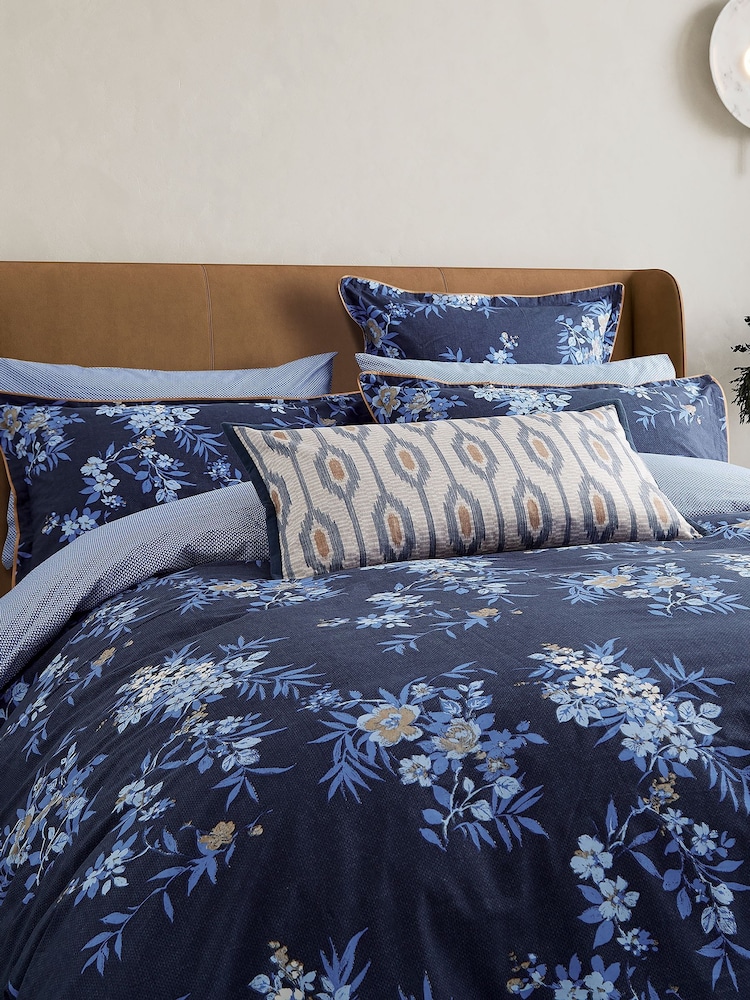 Bedeck of Belfast Cobalt Blue  Navy Nahla 100% Cotton Pillowcases Pair - Image 2 of 4
