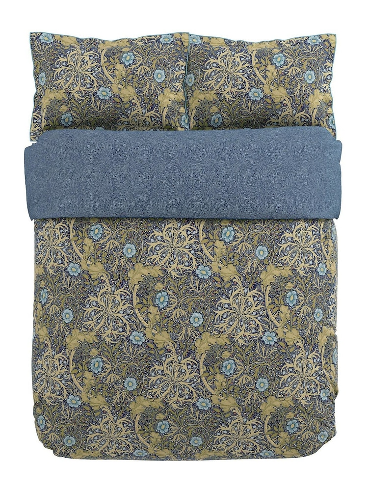 Morris & Co Cobalt Thyme Morris 100% Cotton Seaweed Duvet Cover and Pillowcase Set - Image 5 of 5