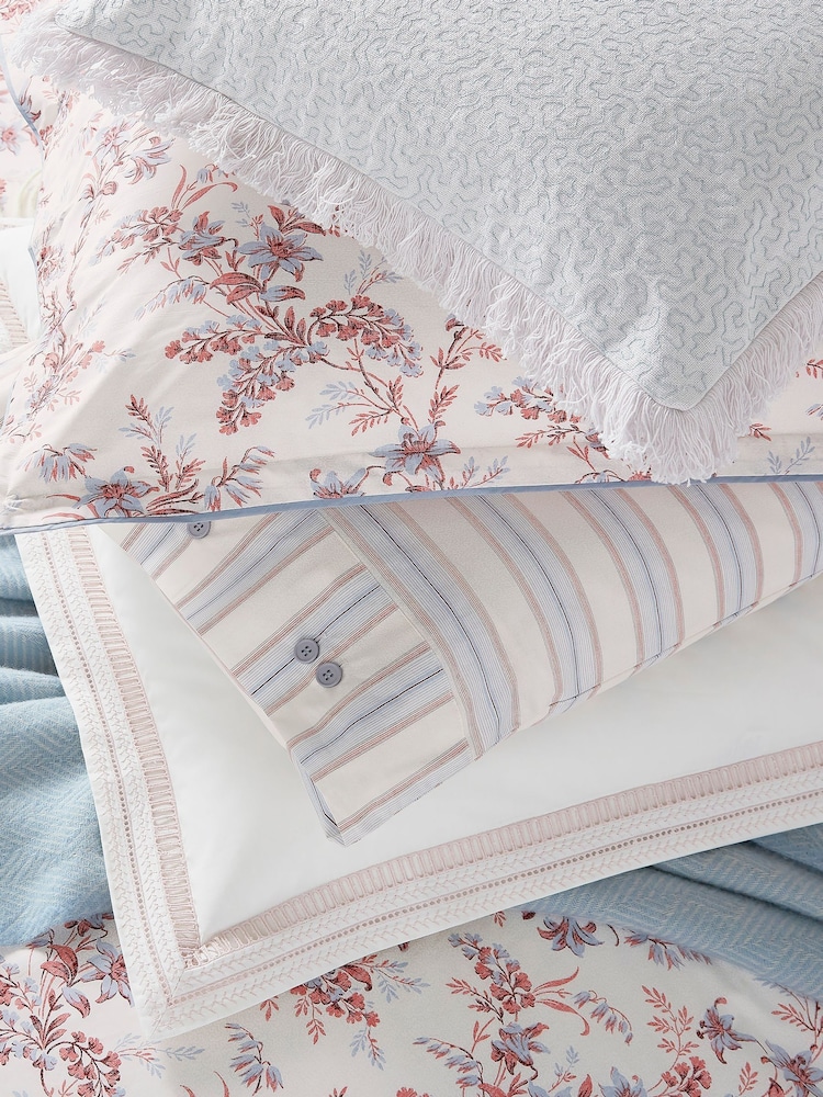 Bedeck of Belfast Pink Soft Blue 100% Cotton Rosanna Square Pillowcase Pair - Image 4 of 4