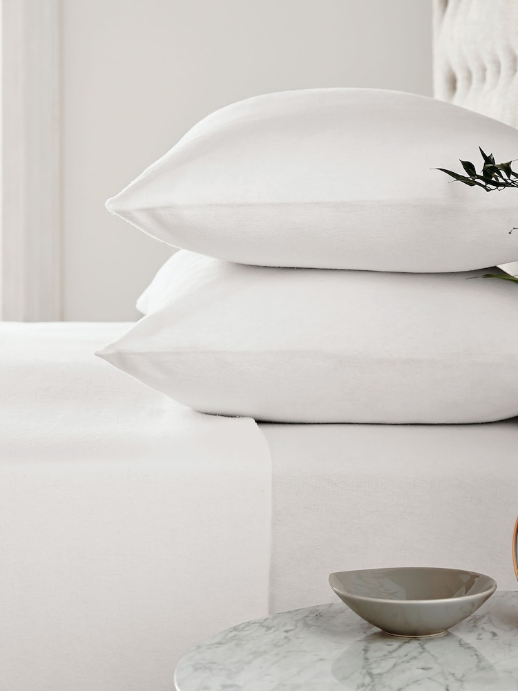 Helena Springfield White Brushed Plain 100% Cotton Dye Flat Bed Sheet - Image 1 of 2