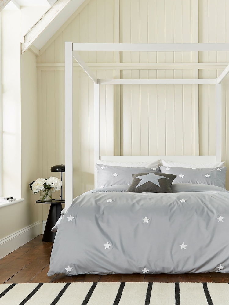 Helena Springfield Grey Tufted Star Duvet Cover and Pillowcase Set - Image 1 of 5