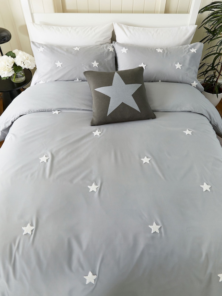 Helena Springfield Grey Tufted Star Duvet Cover and Pillowcase Set - Image 4 of 5