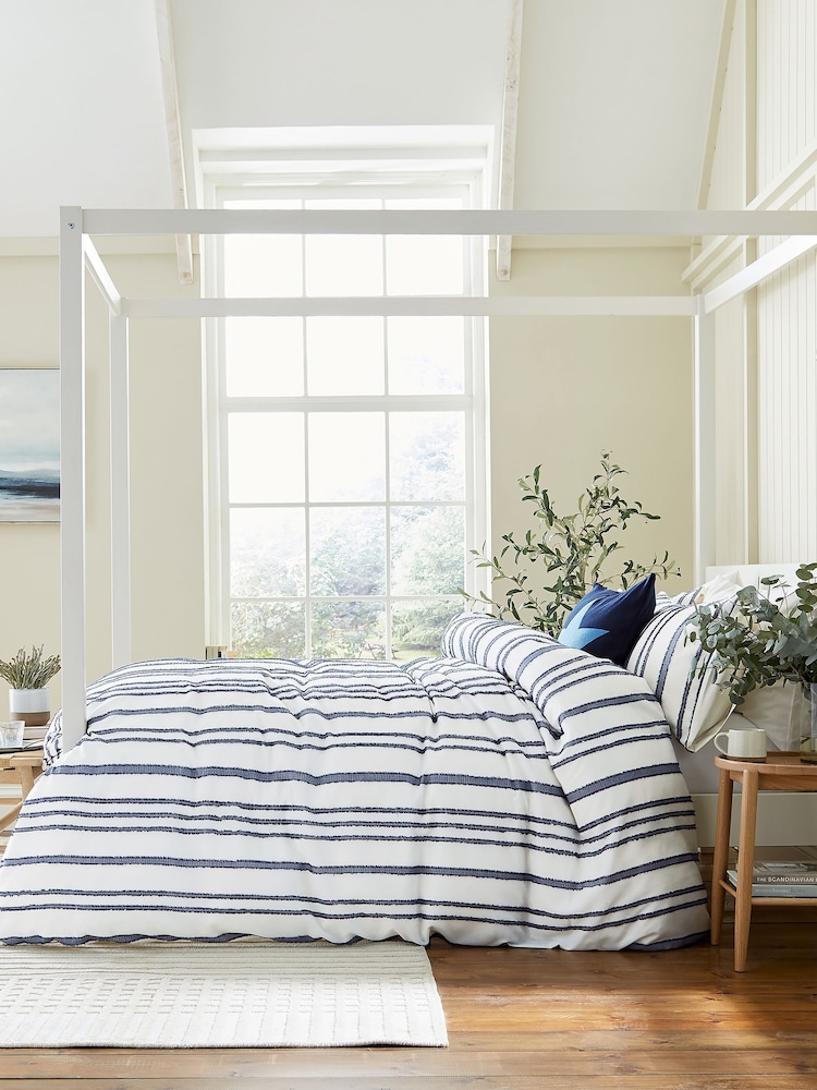 Helena Springfield Navy Clipped Stripe Duvet Cover and Pillowcase Set - Image 1 of 5