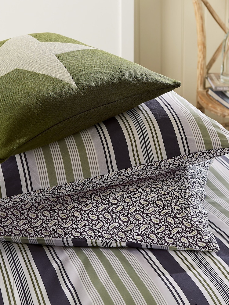 Helena Springfield Green Slate Beach House Stripe Duvet Cover and Pillowcase Set - Image 4 of 5