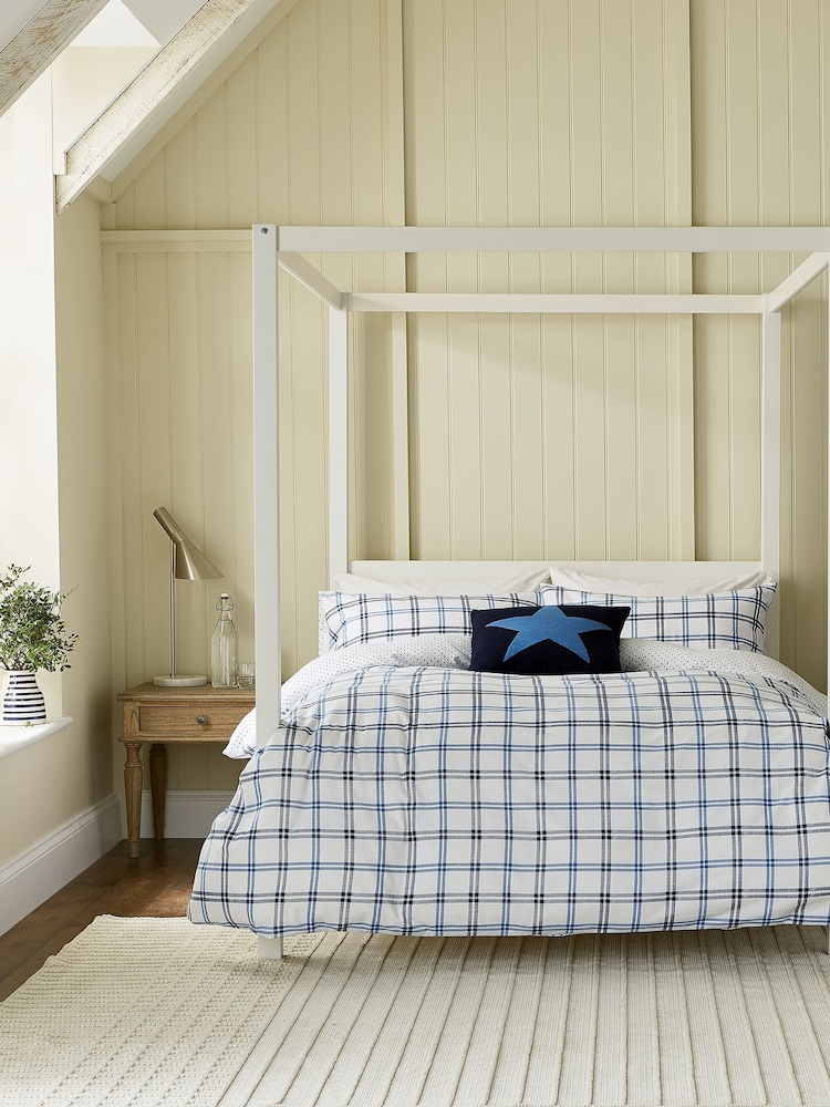 Helena Springfield Cobalt Blue  Navy Hunters 100% Cotton Check Duvet Cover and Pillowcase Set - Image 1 of 5