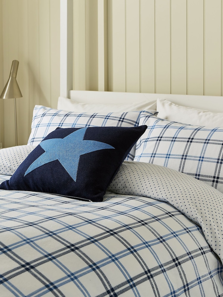 Helena Springfield Cobalt Blue  Navy Hunters 100% Cotton Check Duvet Cover and Pillowcase Set - Image 2 of 5