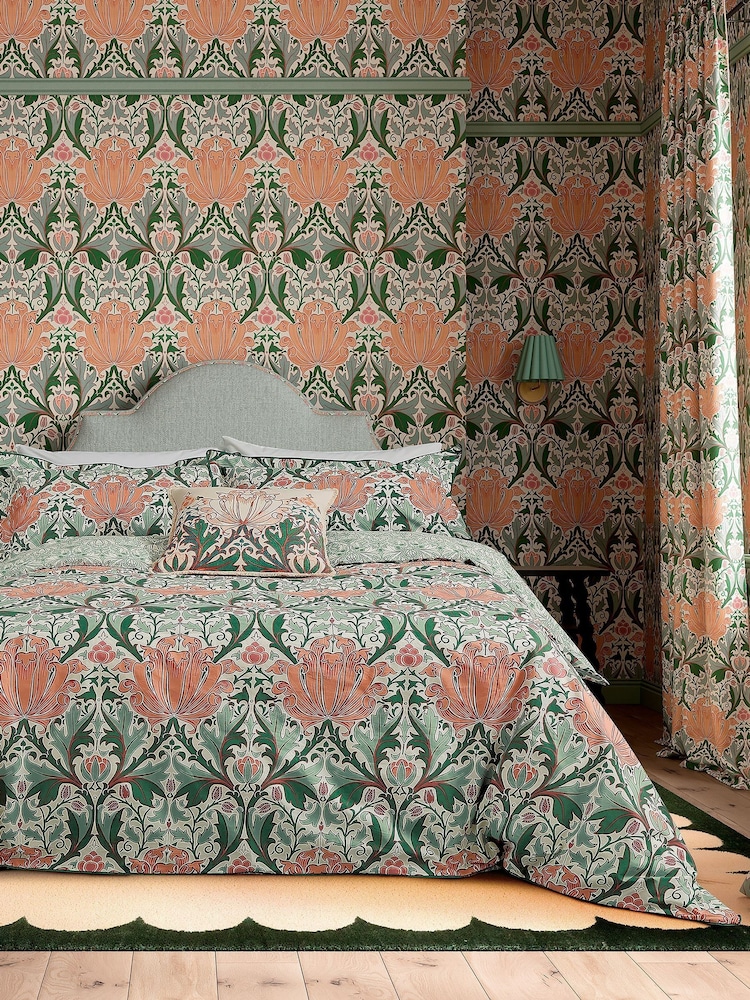 Morris & Co Peach Teal Helena Duvet Cover and Pillowcase Set - Image 1 of 5