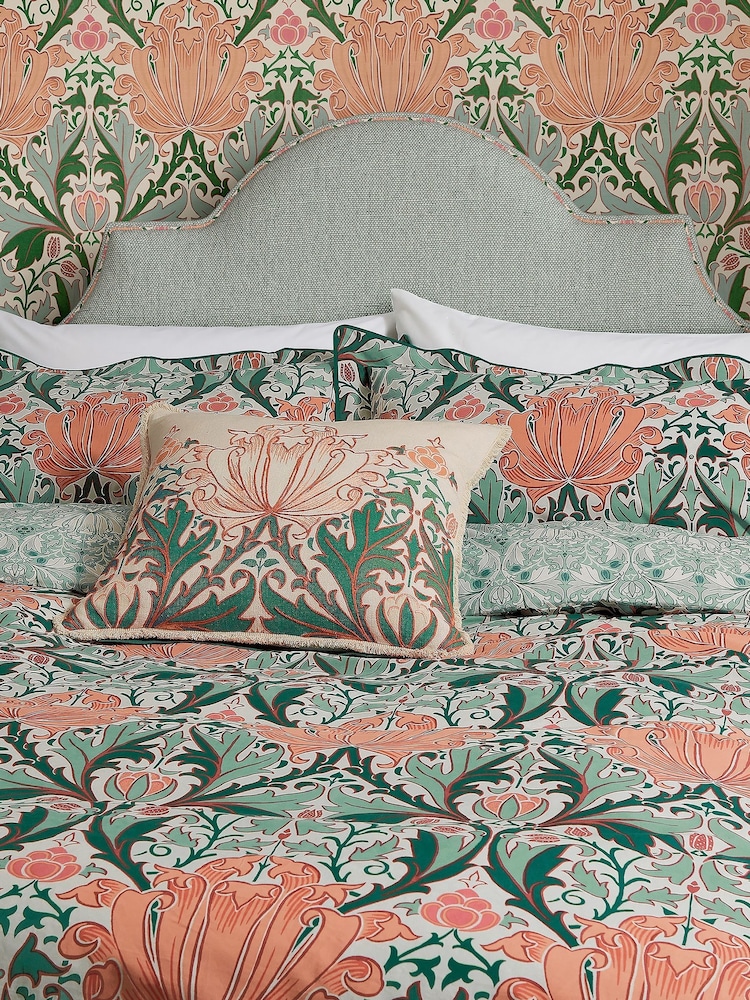 Morris & Co Peach Teal Helena Duvet Cover and Pillowcase Set - Image 2 of 5