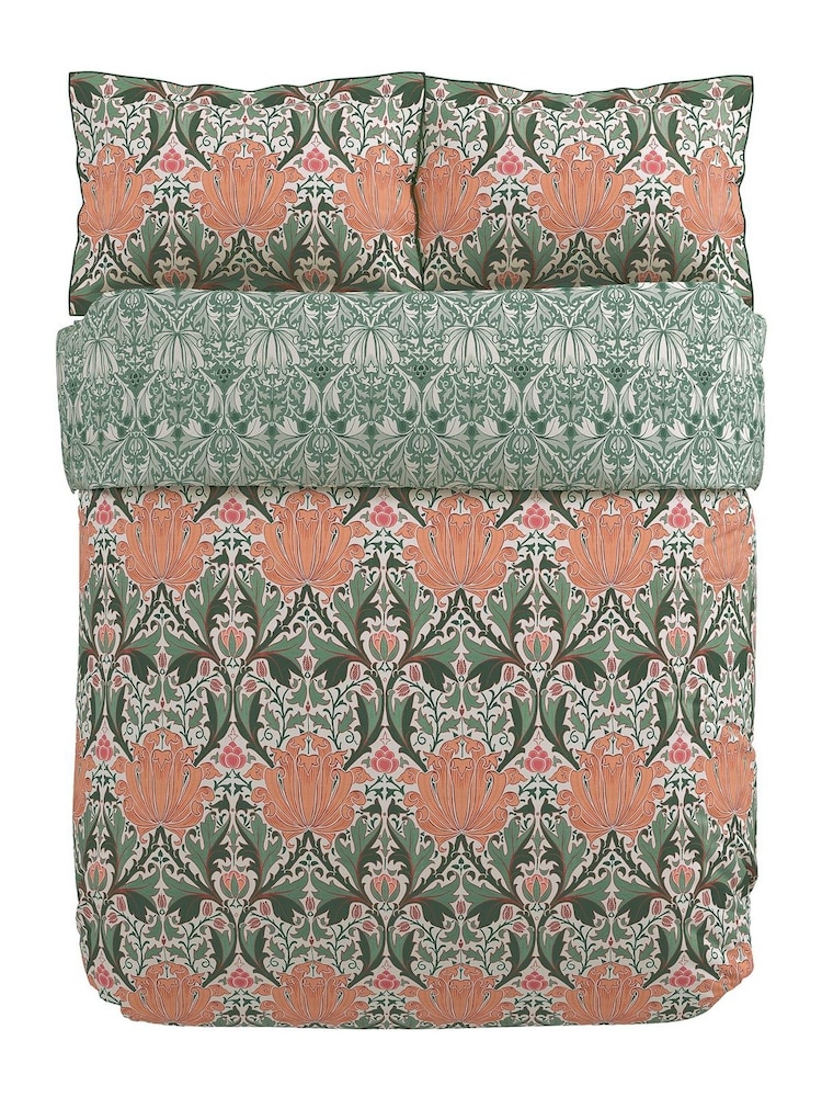 Morris & Co Peach Teal Helena Duvet Cover and Pillowcase Set - Image 5 of 5