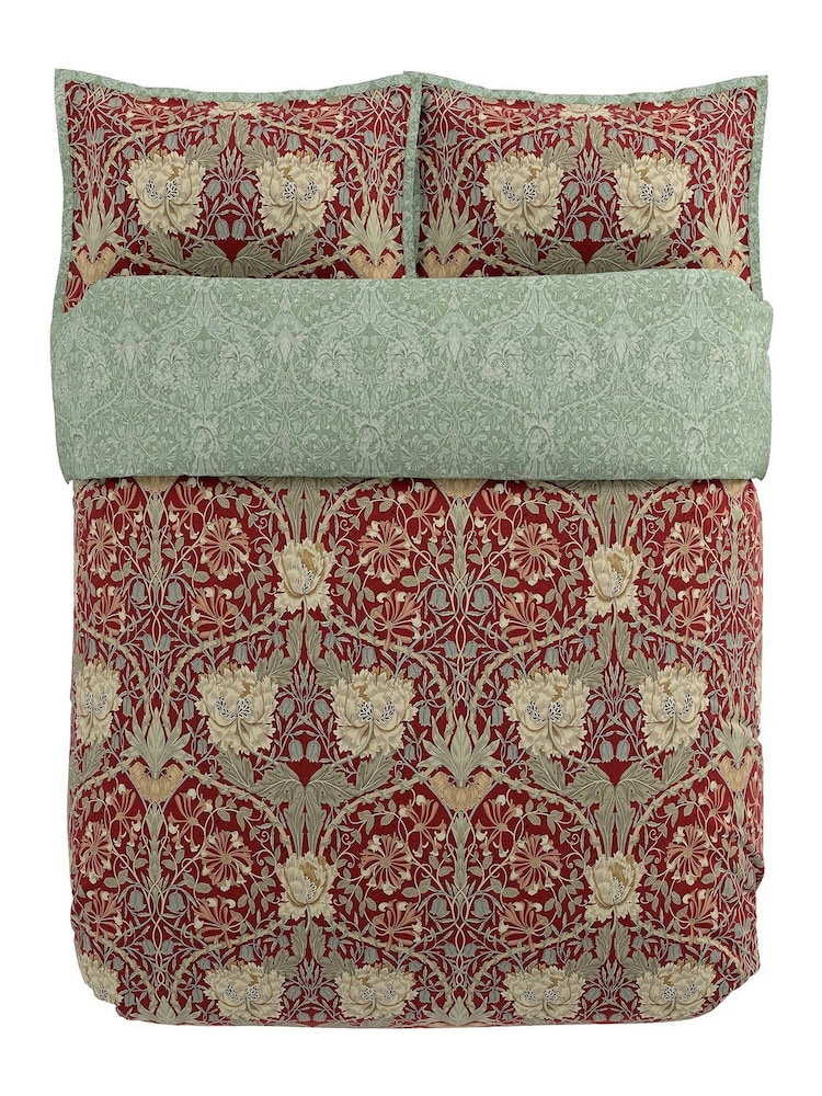 Morris & Co Red Honeysuckle & Tulip 100% Cotton Duvet Cover and Pillowcase Set - Image 5 of 5