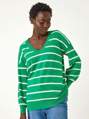 Roman Green Stripe Print Knitted Jumper - Image 1 of 5