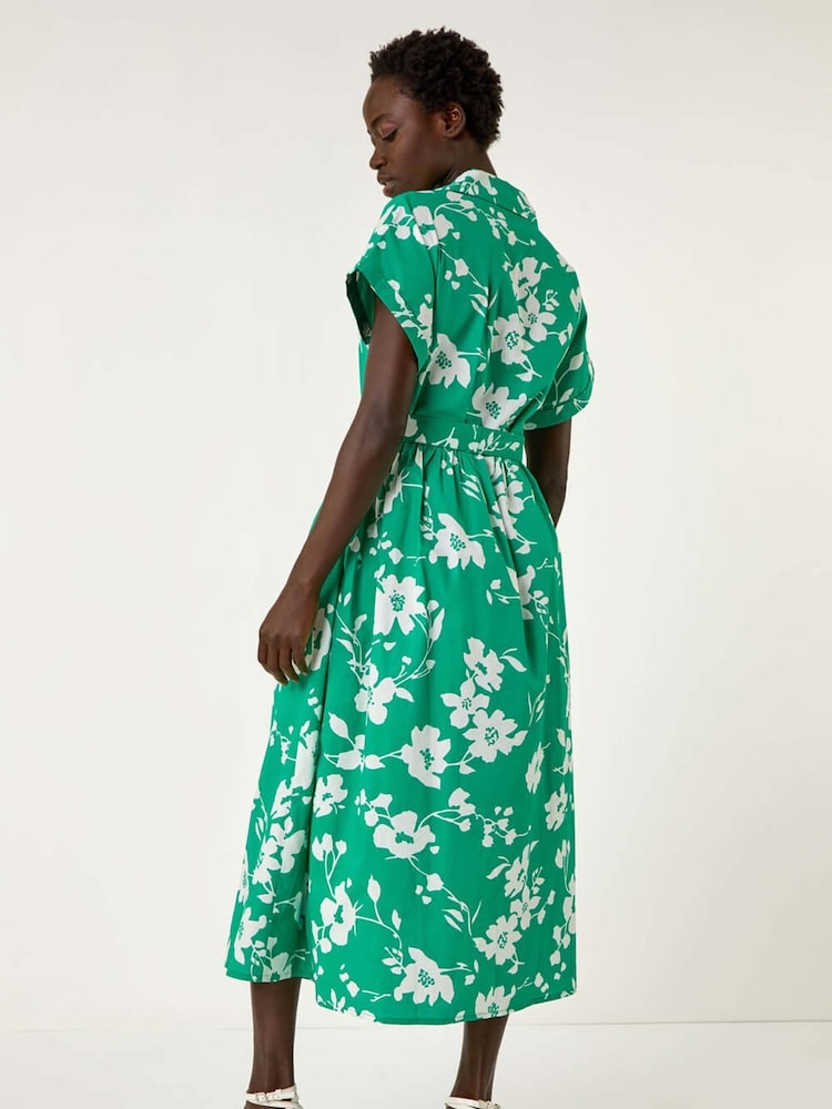 Roman Green Floral Cotton Poplin Shirt 100% Cotton Dress - Image 2 of 5