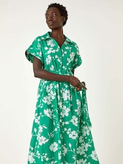 Roman Green Floral Cotton Poplin Shirt 100% Cotton Dress - Image 3 of 5