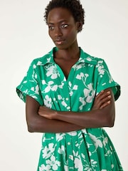 Roman Green Floral Cotton Poplin Shirt 100% Cotton Dress - Image 4 of 5