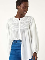 Roman White Pleat Detail Button Through 100% Cotton Blouse - Image 1 of 5
